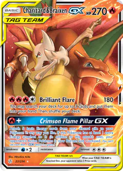 Charizard & Braixen-GX 22/236 Rare Holo GX card from Cosmic Eclipse