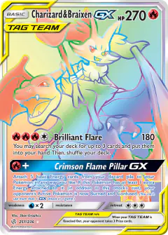 Charizard & Braixen-GX 251/236 Rare Rainbow card from Cosmic Eclipse