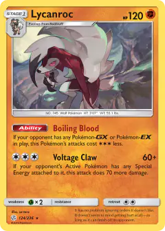 Lycanroc 124/236 Rare Holo card from Cosmic Eclipse