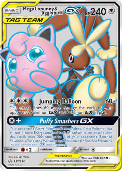 Mega Lopunny & Jigglypuff-GX 225/236 Rare Ultra card from Cosmic Eclipse
