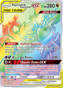 Naganadel & Guzzlord-GX 260/236 Rare Rainbow card from Cosmic Eclipse