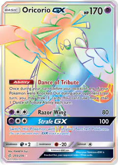 Oricorio-GX 255/236 Rare Rainbow card from Cosmic Eclipse