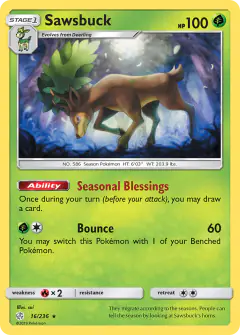 Sawsbuck 16/236 Rare Holo card from Cosmic Eclipse