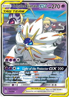 Solgaleo & Lunala-GX 75/236 Rare Holo GX card from Cosmic Eclipse