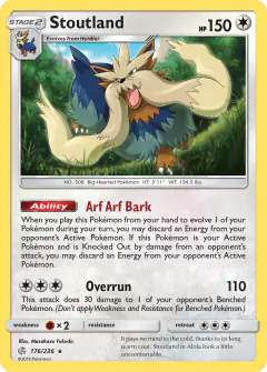 Stoutland 176/236 Rare Holo card from Cosmic Eclipse