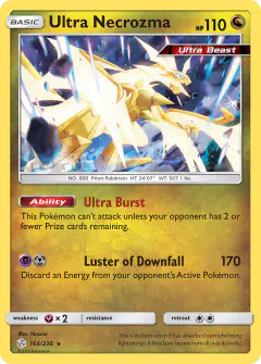 Ultra Necrozma 164/236 Rare Holo card from Cosmic Eclipse