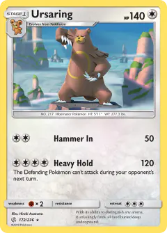 Ursaring 172/236 Rare card from Cosmic Eclipse