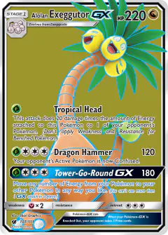 Alolan Exeggutor-GX 107/111 Rare Ultra card from Crimson Invasion