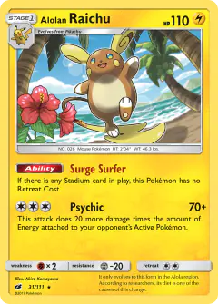 Alolan Raichu 31/111 Rare Holo card from Crimson Invasion