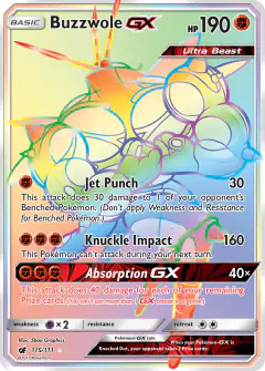 Buzzwole-GX 115/111 Rare Rainbow card from Crimson Invasion
