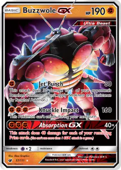 Buzzwole-GX 57/111 Rare Holo GX card from Crimson Invasion