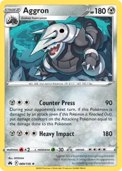 Aggron 089/159 Rare Holo card from Crown Zenith