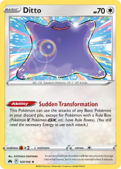 Ditto 107/159 Rare Holo card from Crown Zenith