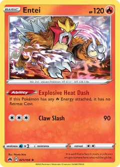 Entei 021/159 Rare Holo card from Crown Zenith