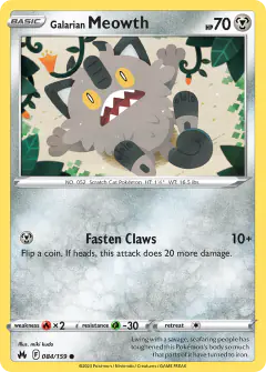 Galarian Meowth 084/159 Common card from Crown Zenith