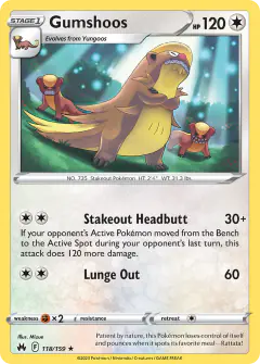 Gumshoos 118/159 Rare card from Crown Zenith