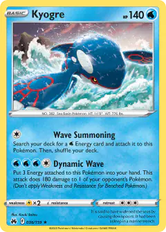Kyogre 036/159 Rare Holo card from Crown Zenith