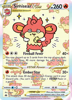 Simisear VSTAR GG37/GG70 Rare Holo VSTAR card from Crown Zenith