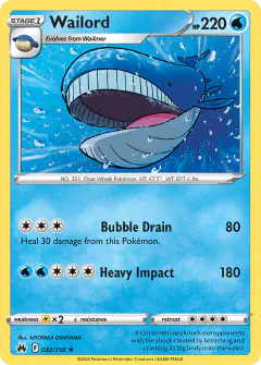 Wailord 032/159 Rare card from Crown Zenith
