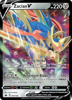Zacian V 095/159 Rare Holo V card from Crown Zenith