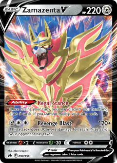 Zamazenta V 098/159 Rare Holo V card from Crown Zenith
