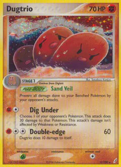 Dugtrio 5/100 Rare Holo card from Crystal Guardians