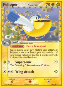 Pelipper δ 26/100 Rare card from Crystal Guardians