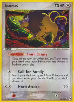 Tauros 12/100 Rare Holo card from Crystal Guardians