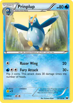 Prinplup 28/108 Uncommon card from Dark Explorers
