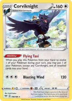 Corviknight 156/189 Rare Holo card from Darkness Ablaze