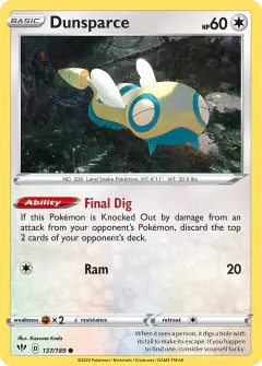 Dunsparce 137/189 Common card from Darkness Ablaze