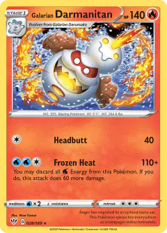Galarian Darmanitan 028/189 Rare card from Darkness Ablaze
