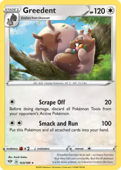 Greedent 153/189 Rare card from Darkness Ablaze