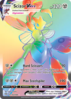 Scizor VMAX 193/189 Rare Rainbow card from Darkness Ablaze
