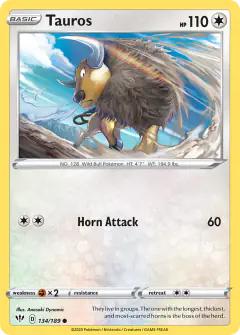 Tauros 134/189 Common card from Darkness Ablaze