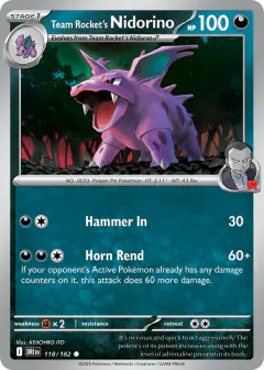 Team Rocket's Nidorino 118/182 Common card from Destined Rivals
