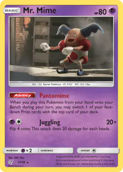 Mr. Mime 11/18 Rare card from Detective Pikachu
