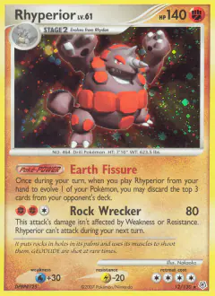 Rhyperior 12/130 Rare Holo card from Diamond & Pearl Base