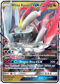 White Kyurem-GX 48/70 Rare Holo GX card from Dragon Majesty