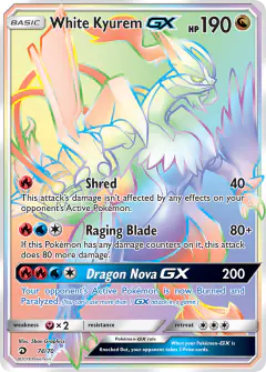 White Kyurem-GX 74/70 Rare Rainbow card from Dragon Majesty