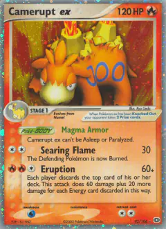 Camerupt ex 92/106 Rare Holo EX card from Emerald