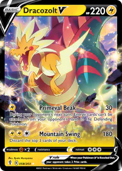 Dracozolt V 058/203 Rare Holo V card from Evolving Skies