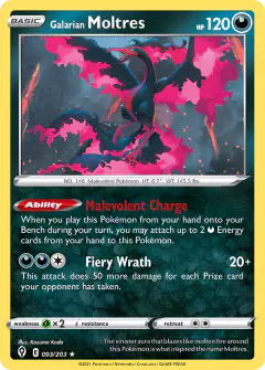Galarian Moltres 093/203 Rare Holo card from Evolving Skies