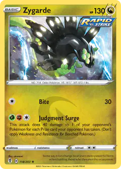Zygarde 118/203 Rare Holo card from Evolving Skies