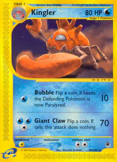 Kingler 50/165 Rare card from Expedition Base Set