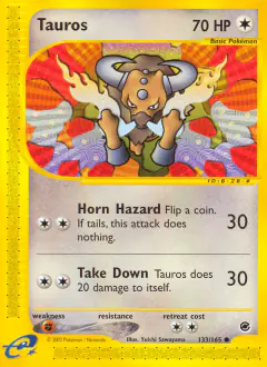 Tauros 133/165 Common card from Expedition Base Set