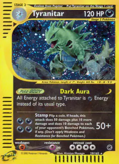 Tyranitar 29/165 Rare Holo card from Expedition Base Set