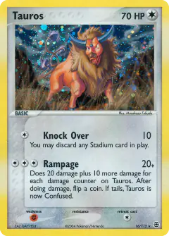 Tauros 16/112 Rare Holo card from FireRed & LeafGreen