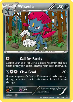 Weavile 52/106 Rare card from Flashfire
