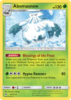 Abomasnow 4/131 Rare card from Forbidden Light